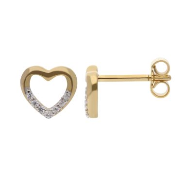 New 9ct Yellow Gold Cubic Zirconia Heart Stud Earrings