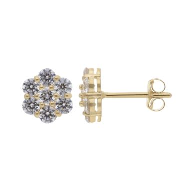 New 9ct Gold Cubic Zirconia Daisy Flower Cluster Stud Earrings