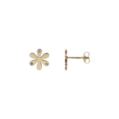 New 9ct Yellow Gold Cubic Zirconia Flower Stud Earrings