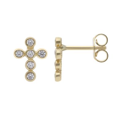 New 9ct Yellow Gold Cubic Zirconia Cross Stud Earrings
