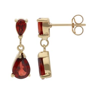 New 9ct Yellow Gold Garnet Drop Earrings