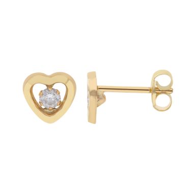 New 9ct Yellow Gold Cubic Zirconia Heart Stud Earrings