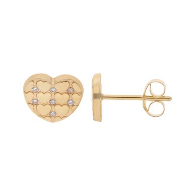 New 9ct Yellow Gold Heart Shaped Cubic Zirconia Stud Earrings