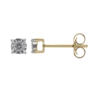 New 9ct Yellow Gold 0.11ct Diamond illusion Set Stud Earrings