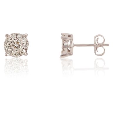New 9ct White Gold 0.50 Carat Diamond Cluster Stud Earrings