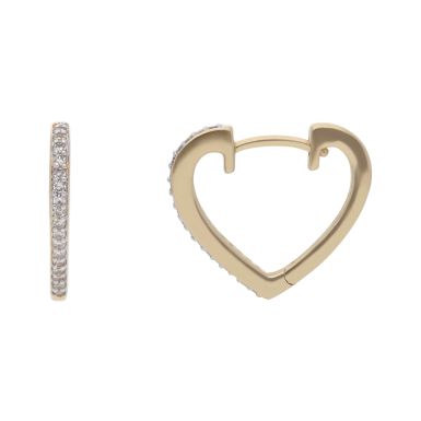 New 9ct Yellow Gold Diamond Heart Shaped Huggie Hoop Earrings