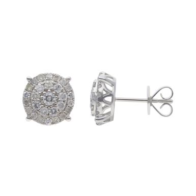 New 9ct White Gold 1.00ct Diamond Cluster Stud Earrings