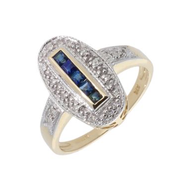 New 9ct Yellow Gold Sapphire & Diamond Vintage Style Ring