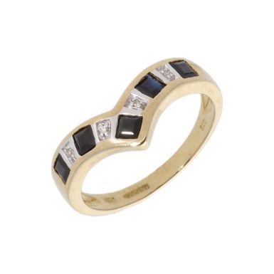 New 9ct Yellow Gold Sapphire & Diamond Wishbone Ring
