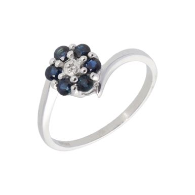 New 9ct White Gold Sapphire & Diamond Cluster Dress Ring