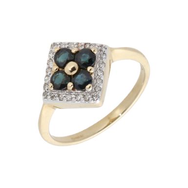 New 9ct Yellow Gold Sapphire & Diamond Cluster Dress Ring