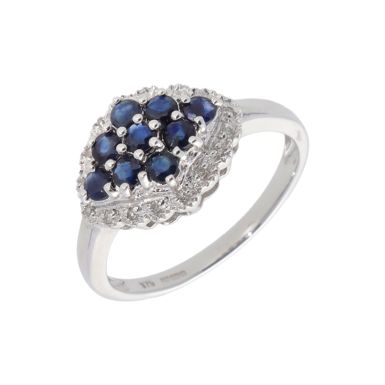 New 9ct White Gold Sapphire & Diamond Cluster Dress Ring