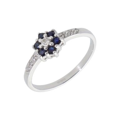 New 9ct White Gold Sapphire & Diamond Cluster Dress Ring
