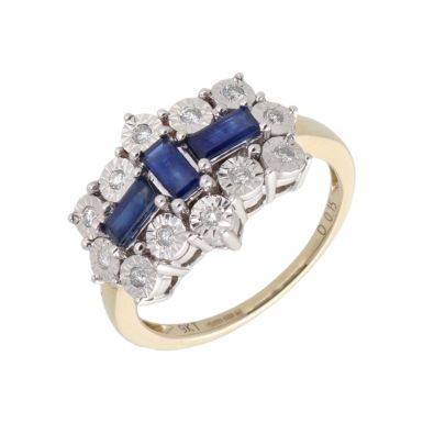New 9ct Yellow Gold Sapphire & Diamond Boat Cluster Ring