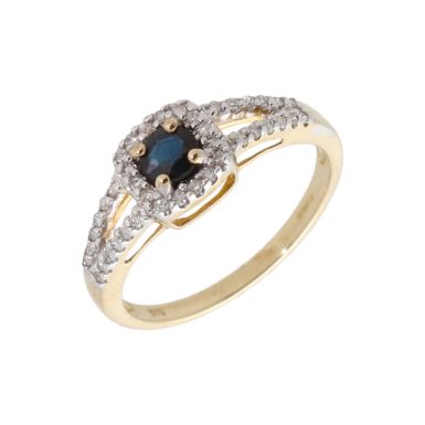 New 9ct Yellow Gold Sapphire & Diamond Cluster Dress Ring