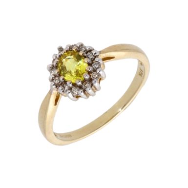 New 9ct Gold Yellow Sapphire & Diamond Oval Cluster Ring