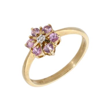 New 9ct Gold Pink Sapphire & Diamond Cluster Ring