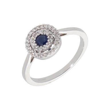 New 9ct White Gold Sapphire & Diamond Halo Cluster Ring