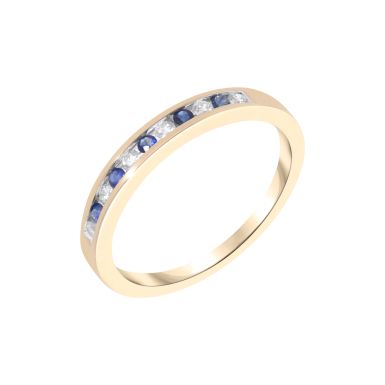 New 9ct Yellow Gold Sapphire & Diamond Channel Set Eternity Ring