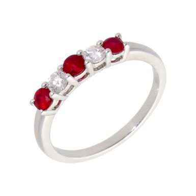 New 9ct White Gold Ruby & Diamond 5 Stone Eternity Style Ring