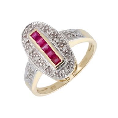 New 9ct Yellow Gold Ruby & Diamond Vintage Style Ring