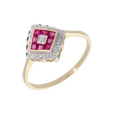 New 9ct Yellow Gold Ruby & Diamond Cluster Ring