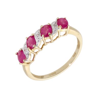 New 9ct Yellow Gold Ruby & Diamond Eternity Style Dress Ring