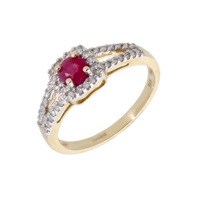 New 9ct Yellow Gold Ruby & Diamond Cluster Dress Ring