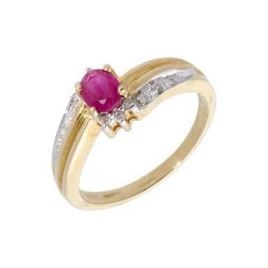 New 9ct Yellow Gold Ruby & Diamond Twist Style Ring