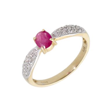 New 9ct Yellow Gold Ruby & Diamond Cluster Dress Ring