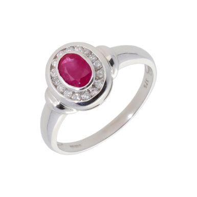 New 9ct White Gold Ruby & Diamond Oval Cluster Dress Ring