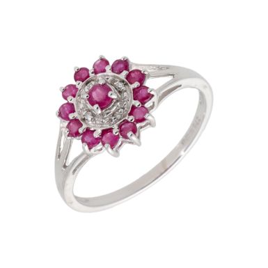 New 9ct White Gold Ruby & Diamond Cluster Ring