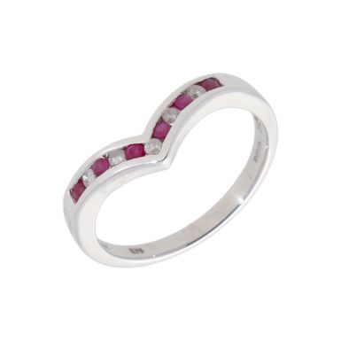 New 9ct Whie Gold Ruby & Diamond Wishbone Style Ring