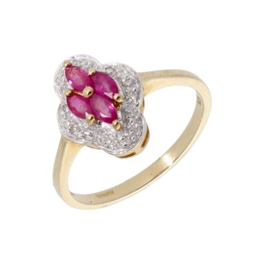 New 9ct Yellow Gold Ruby & Diamond Dress Ring
