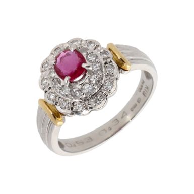 New 900 Platinum & 18ct Yellow Gold Ruby & Diamond Cluster Ring