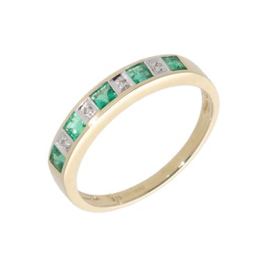 New 9ct Yellow Gold Emerald & Diamond Eternity Style Ring