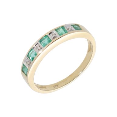 New 9ct Yellow Gold Emerald & Diamond Eternity Style Ring
