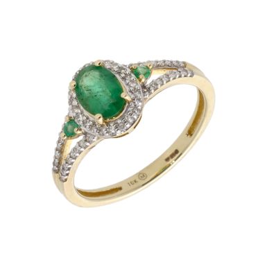 New 9ct Yellow Gold Emerald & Diamond Oval Cluster Ring