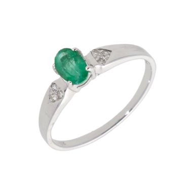 New 9ct White Gold Emerald & Diamond Dress Ring