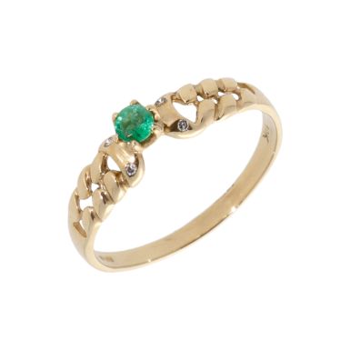 New 9ct Yellow Gold Emerald & Diamond Solitaire Dress Ring