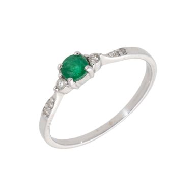 New 9ct White Gold Emerald & Diamond Dress Ring