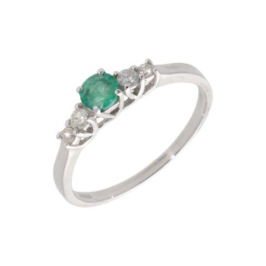 New 9ct White Gold Emerald & Diamond Cluster Dress Ring