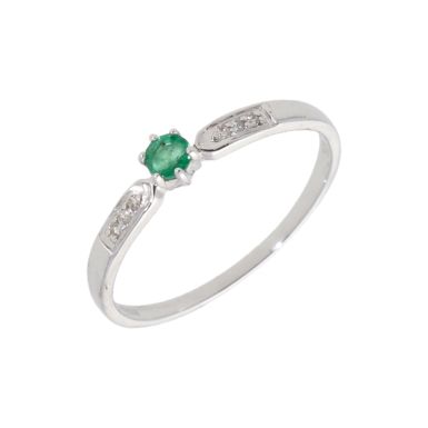 New 9ct White Gold Emerald & Diamond Solitaire Dress Ring