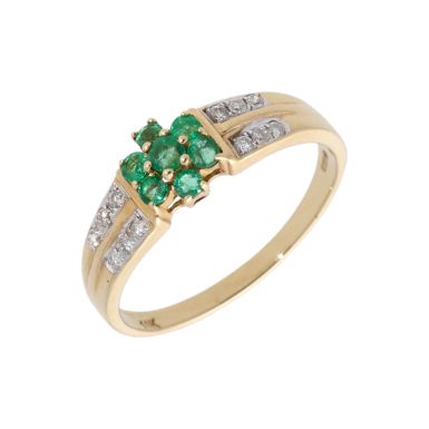 New 9ct Yellow Gold Emerald & Diamond Cluster Dress Ring