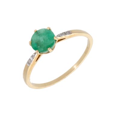 New 9ct Yellow Gold Emerald & Diamond Solitaire Dress Ring
