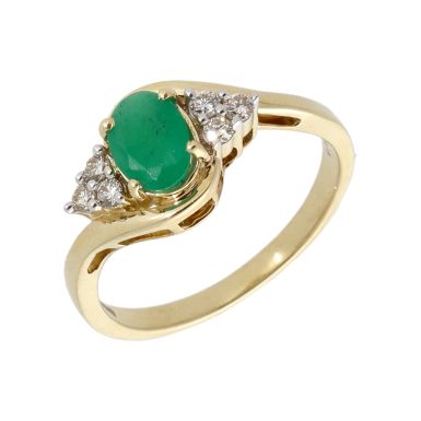 New 9ct Yellow Gold Emerald & Diamond Cluster Ring