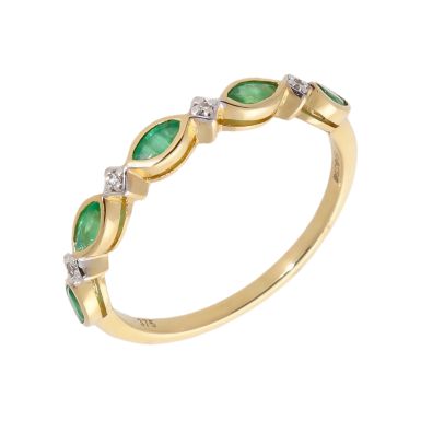 New 9ct Yellow Gold Emerald & Diamond Eternity Style Ring