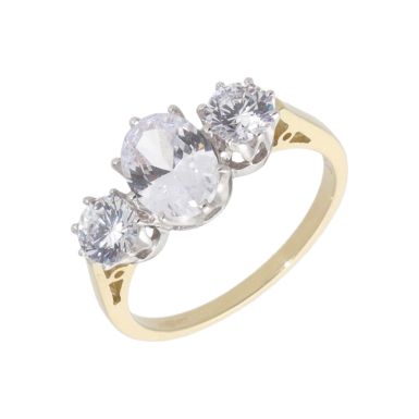 New 9ct Yellow Gold Cubic Zirconia Trilogy Dress Ring