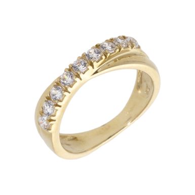 New 9ct Yellow Gold Cubic Zirconia Crossover Band Ring