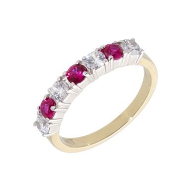 New 9ct Yellow Gold Red & White Cubic Zirconia Eternity Ring